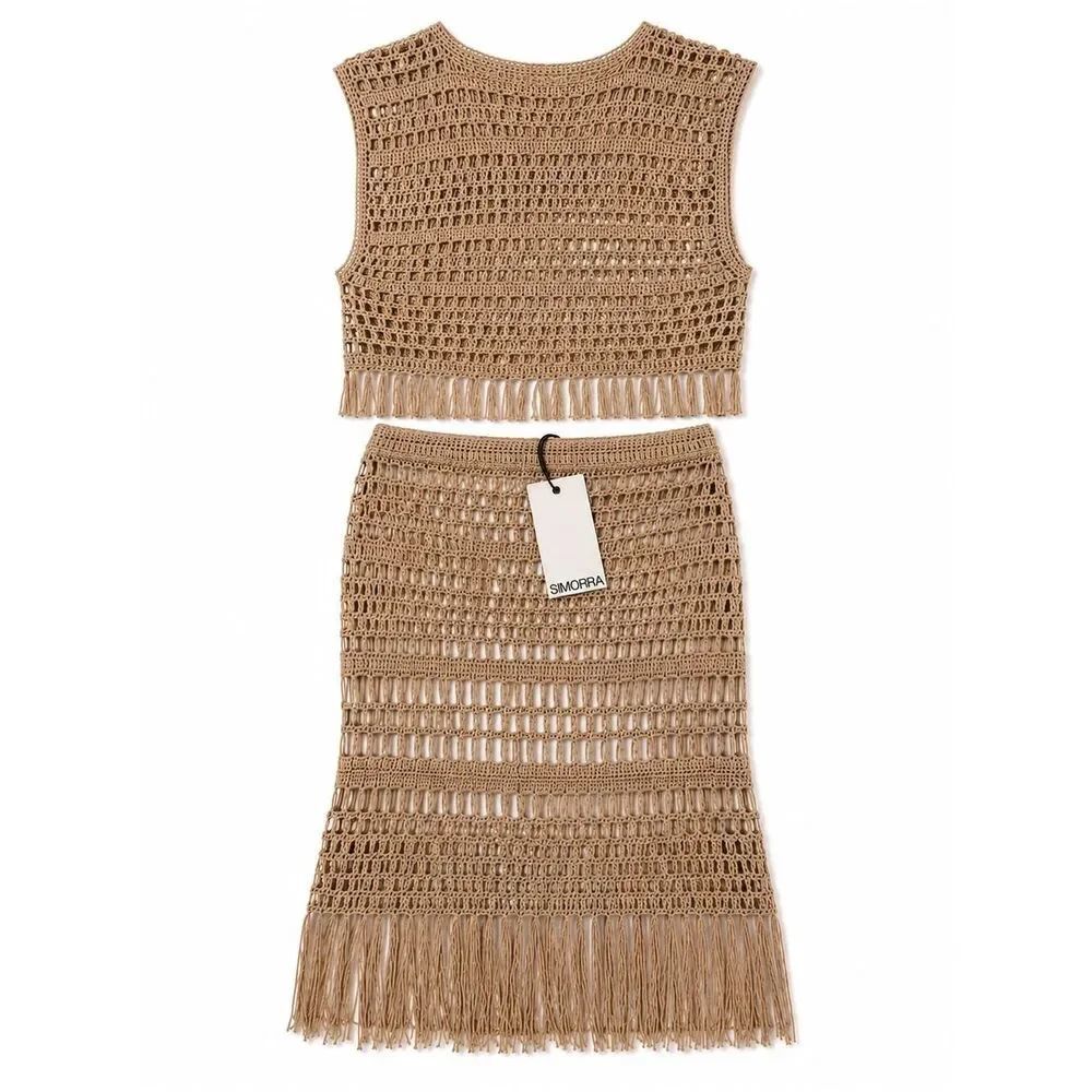 NWT SIMORRA Crochet Fringe Set, Top & Skirt